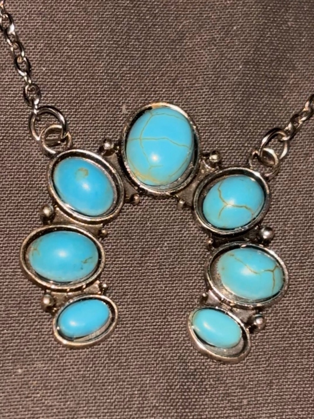 Turquoise Stone Silver Tone Pendant Necklace